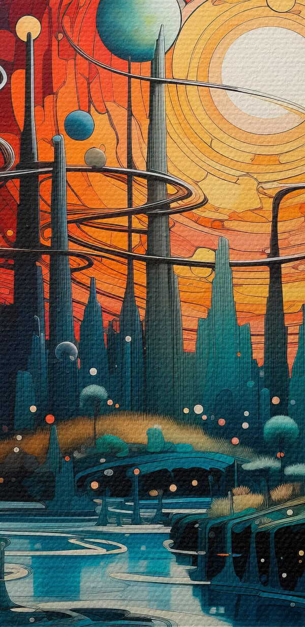 Paysage avec arbres et planètes Paysage avec arbres et planètes