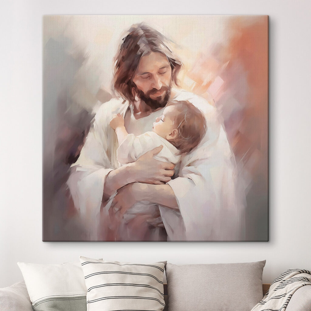 Painting of a man holding a baby