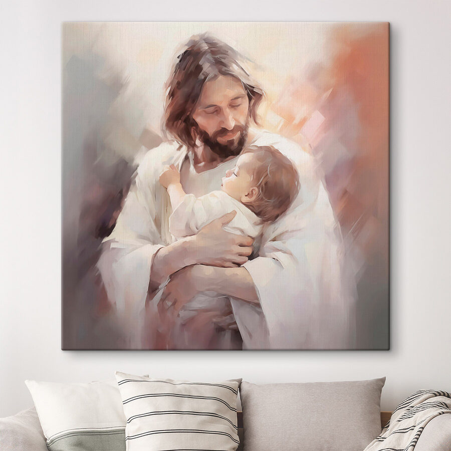 Peinture d'un homme tenant un bébé