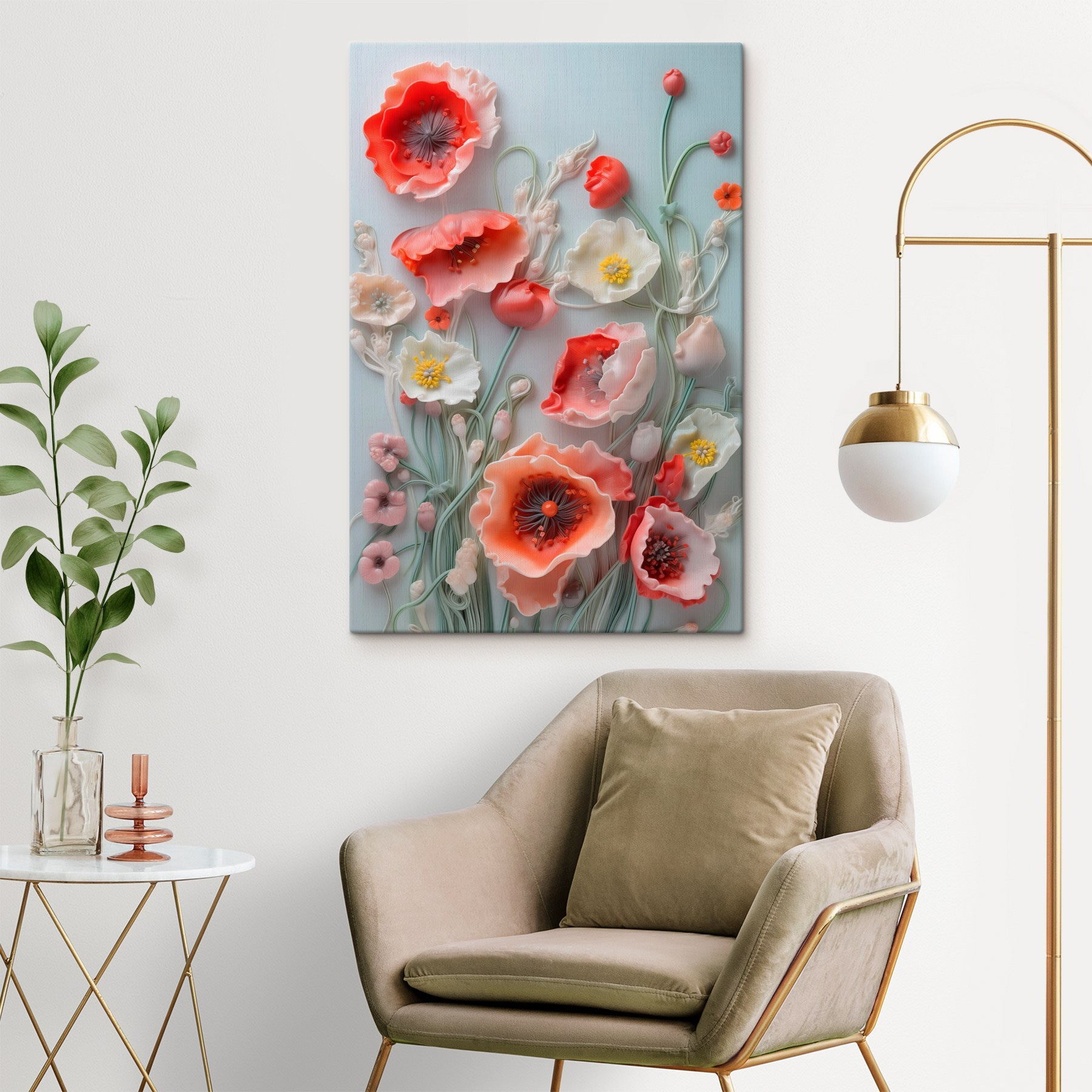 Group of flowers on a white surface