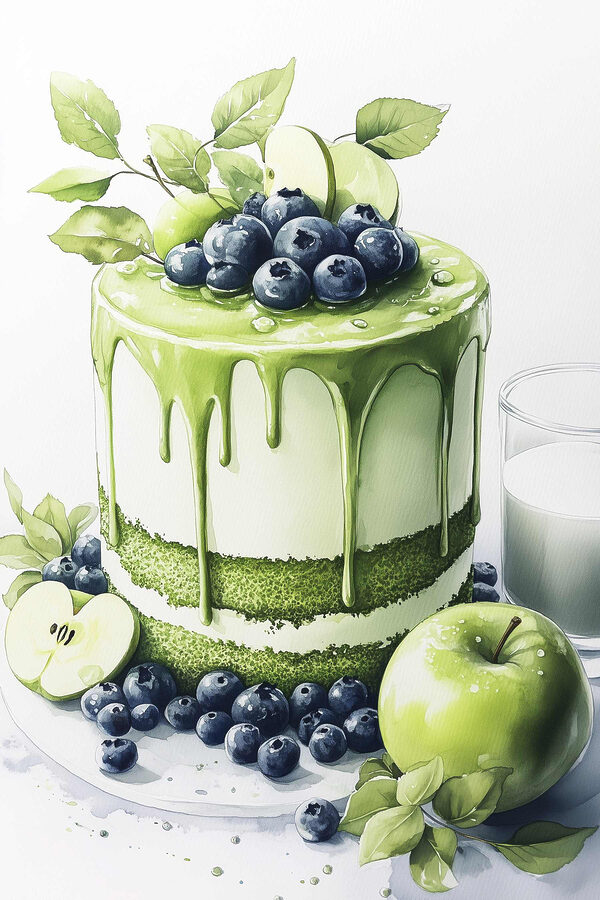 Gâteau avec glaçage vert et pommes Gâteau avec glaçage vert et pommes