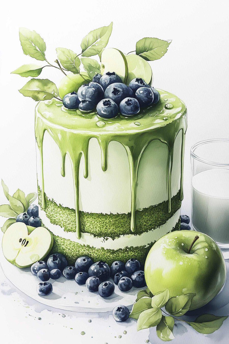 Gâteau avec glaçage vert et pommes