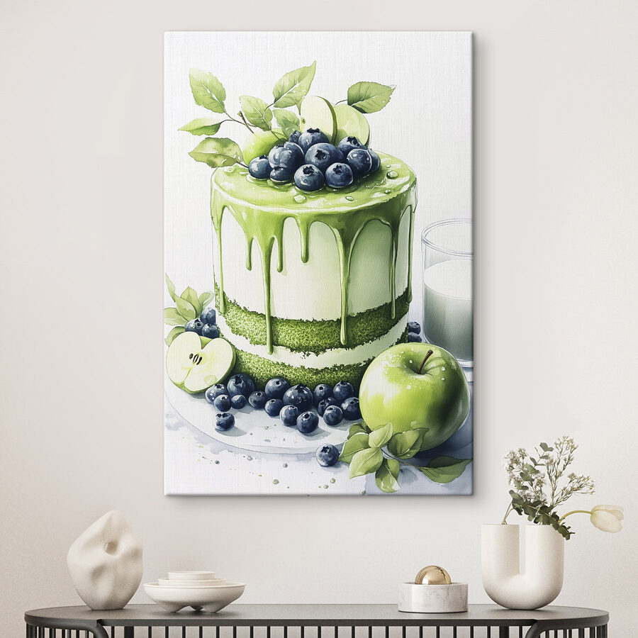 Gâteau avec glaçage vert et pommes
