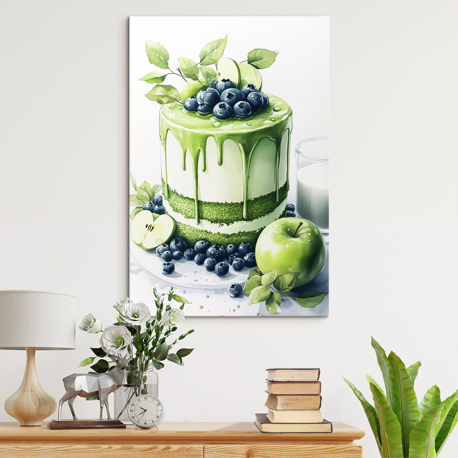 Gâteau avec glaçage vert et pommes