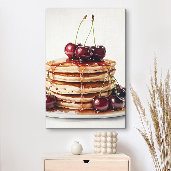 Pile de crêpes avec des cerises sur le dessus Pile de crêpes avec des cerises sur le dessus