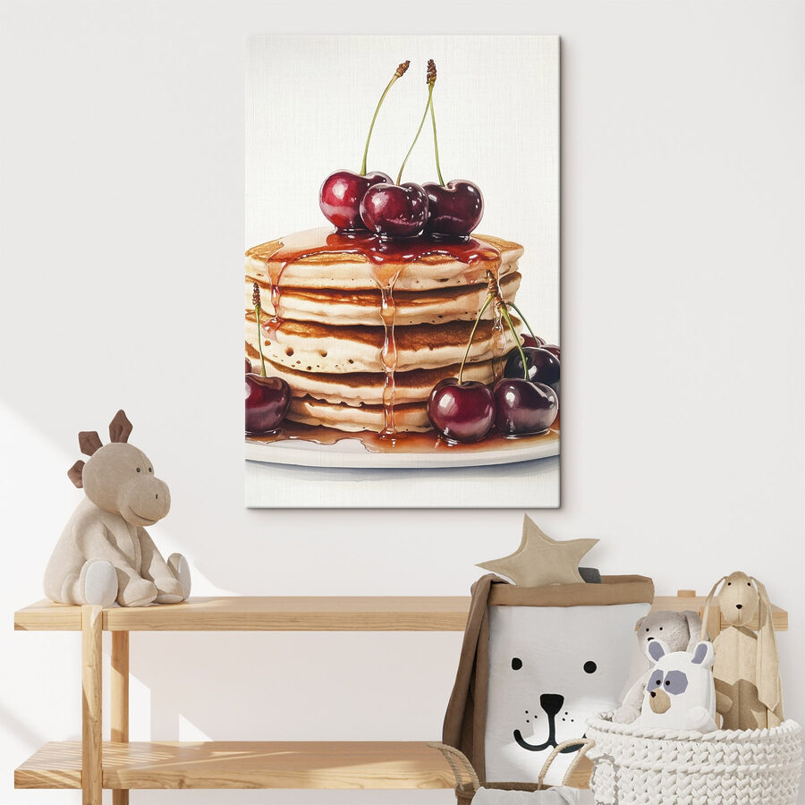 Pile de crêpes avec des cerises sur le dessus Pile de crêpes avec des cerises sur le dessus