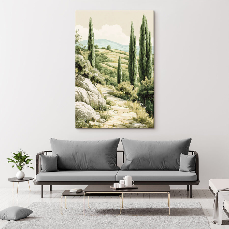 Paysage avec arbres et collines