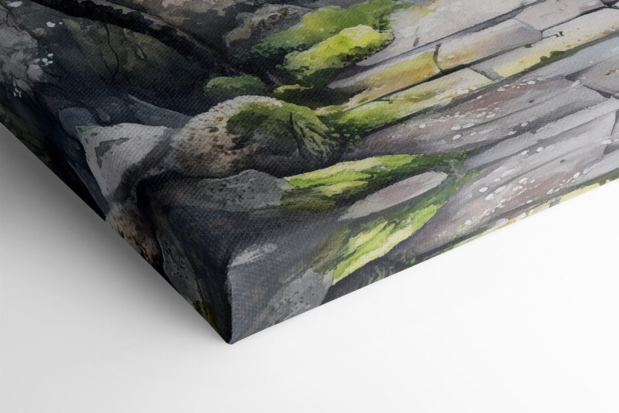 Peinture d'un bâtiment avec un arbre et des fleurs
