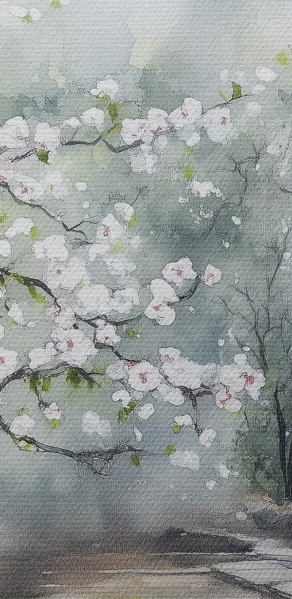 Peinture d'un bâtiment avec un arbre et des fleurs Peinture d'un bâtiment avec un arbre et des fleurs