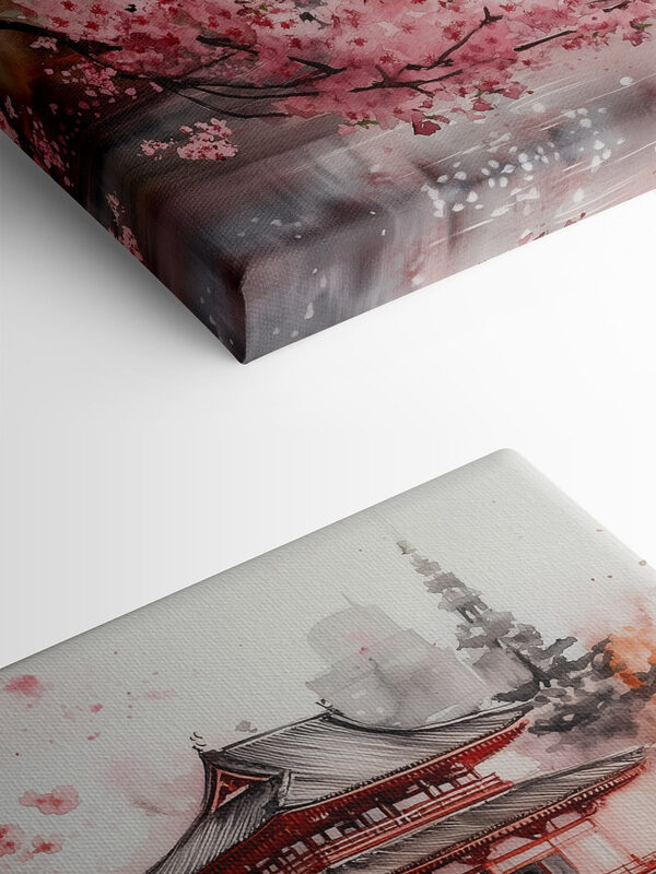 Watercolor painting of a building and a cherry blossom tree Watercolor painting of a building and a cherry blossom tree