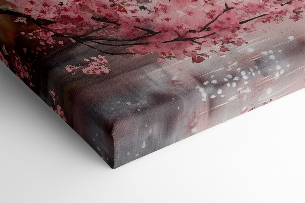 Watercolor painting of a building and a cherry blossom tree Watercolor painting of a building and a cherry blossom tree