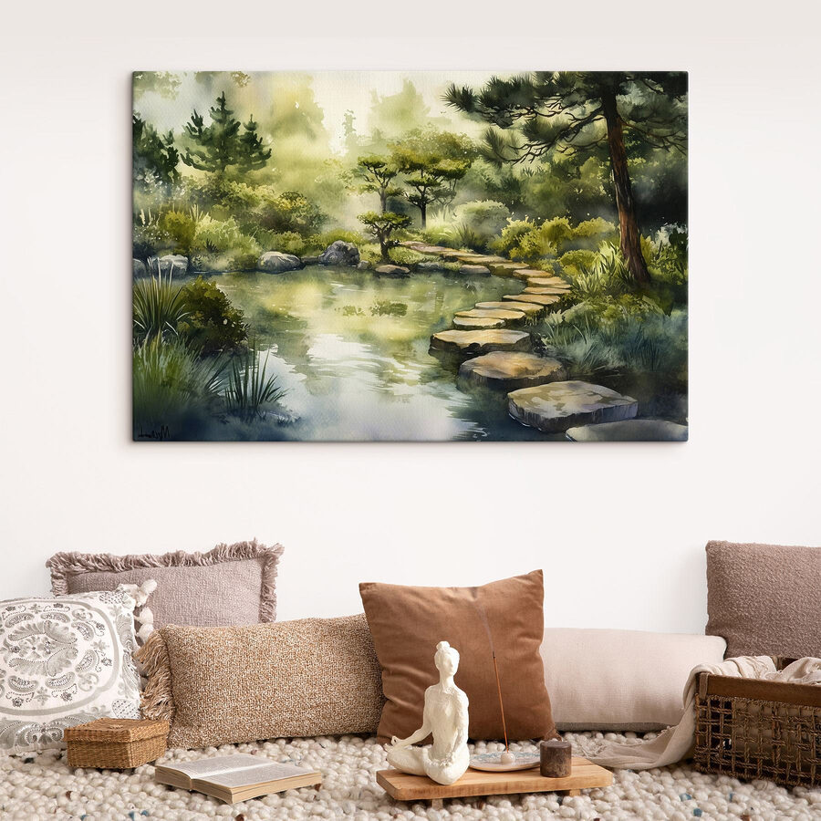 Aquarelle d'un chemin menant à un étang