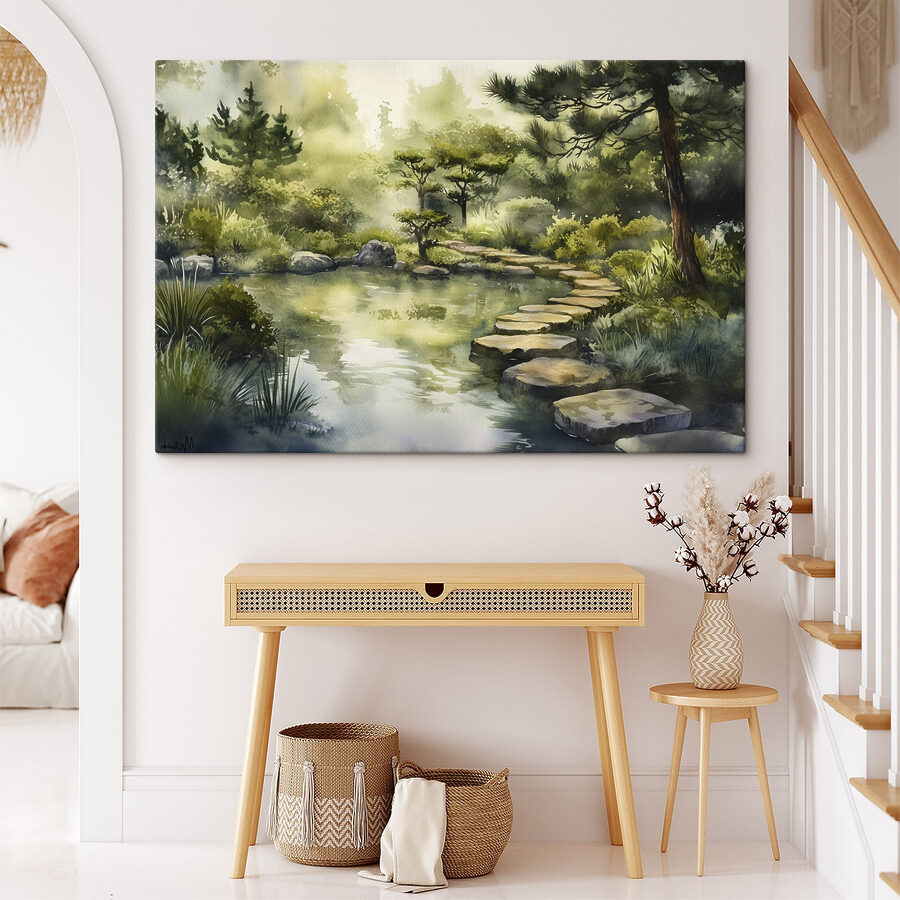 Aquarelle d'un chemin menant à un étang