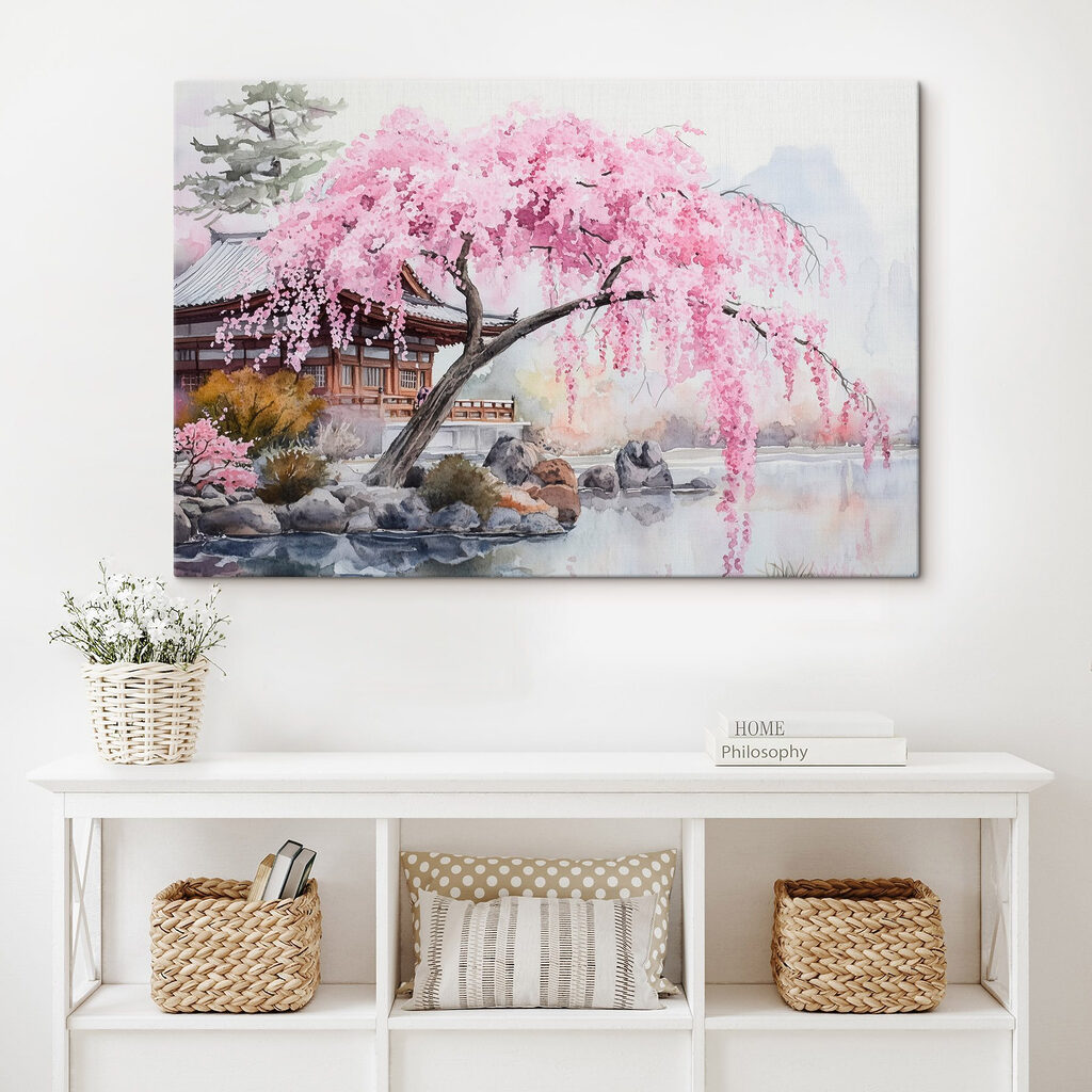 s44312pig407 1024x1024 - Aquarelle d'un arbre avec des fleurs roses