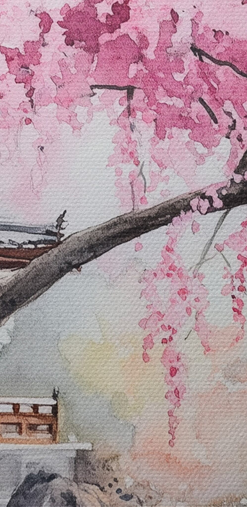 s44312pzvl 499x1024 - Aquarelle d'un arbre avec des fleurs roses