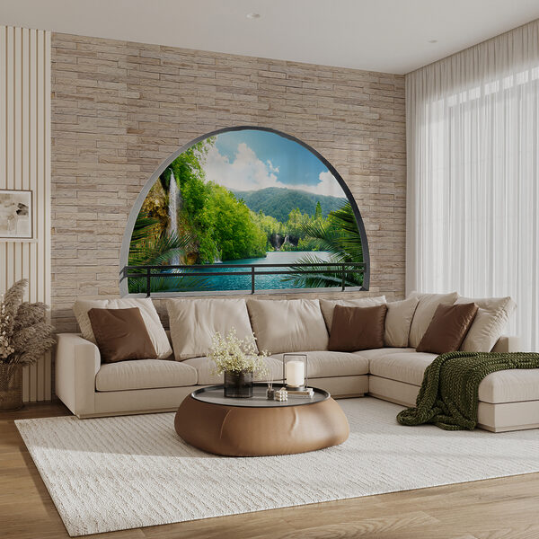Fenêtre avec cascade et arbres Fenêtre avec cascade et arbres
