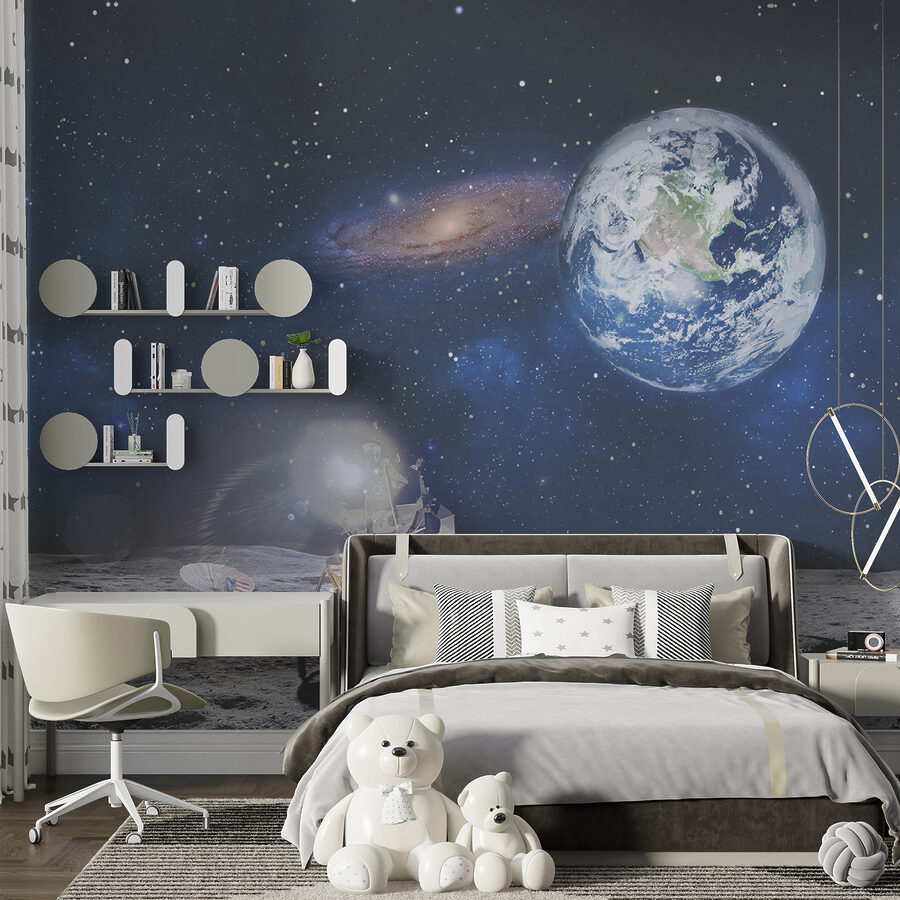 Lune avec une planète, étoiles et planète en arrière-plan