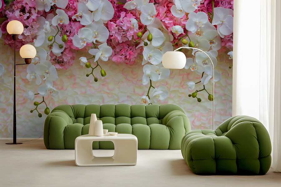 Papier peint Groupe de fleurs blanches et roses – Image 3
