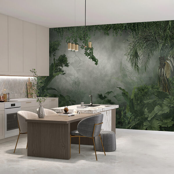 Forêt brumeuse avec plantes et arbres Forêt brumeuse avec plantes et arbres