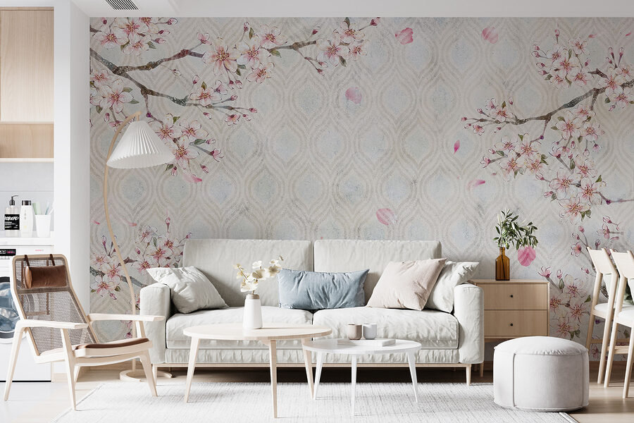 Motif floral blanc et rose