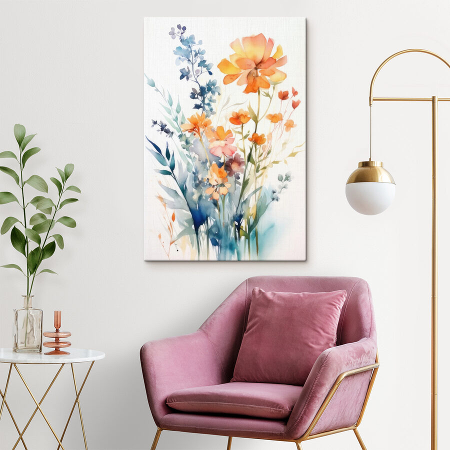 Une peinture de fleurs et de feuilles