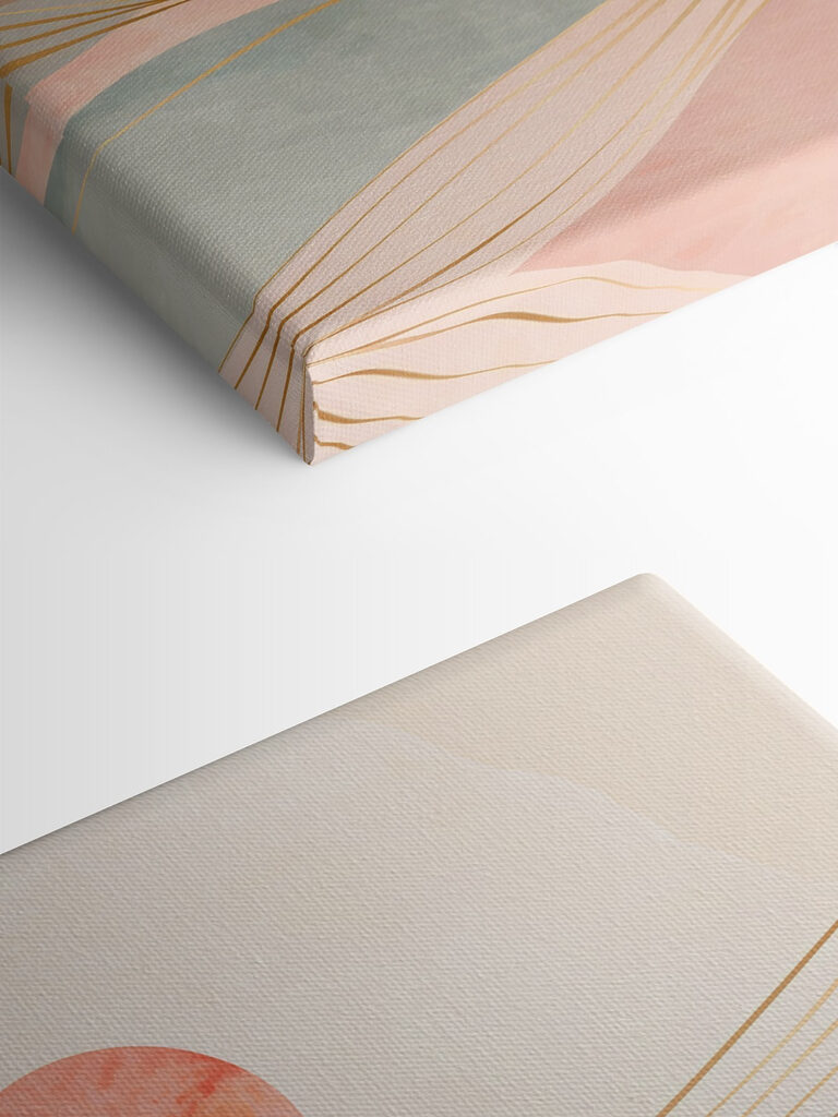 A pink and grey waves with a red sun