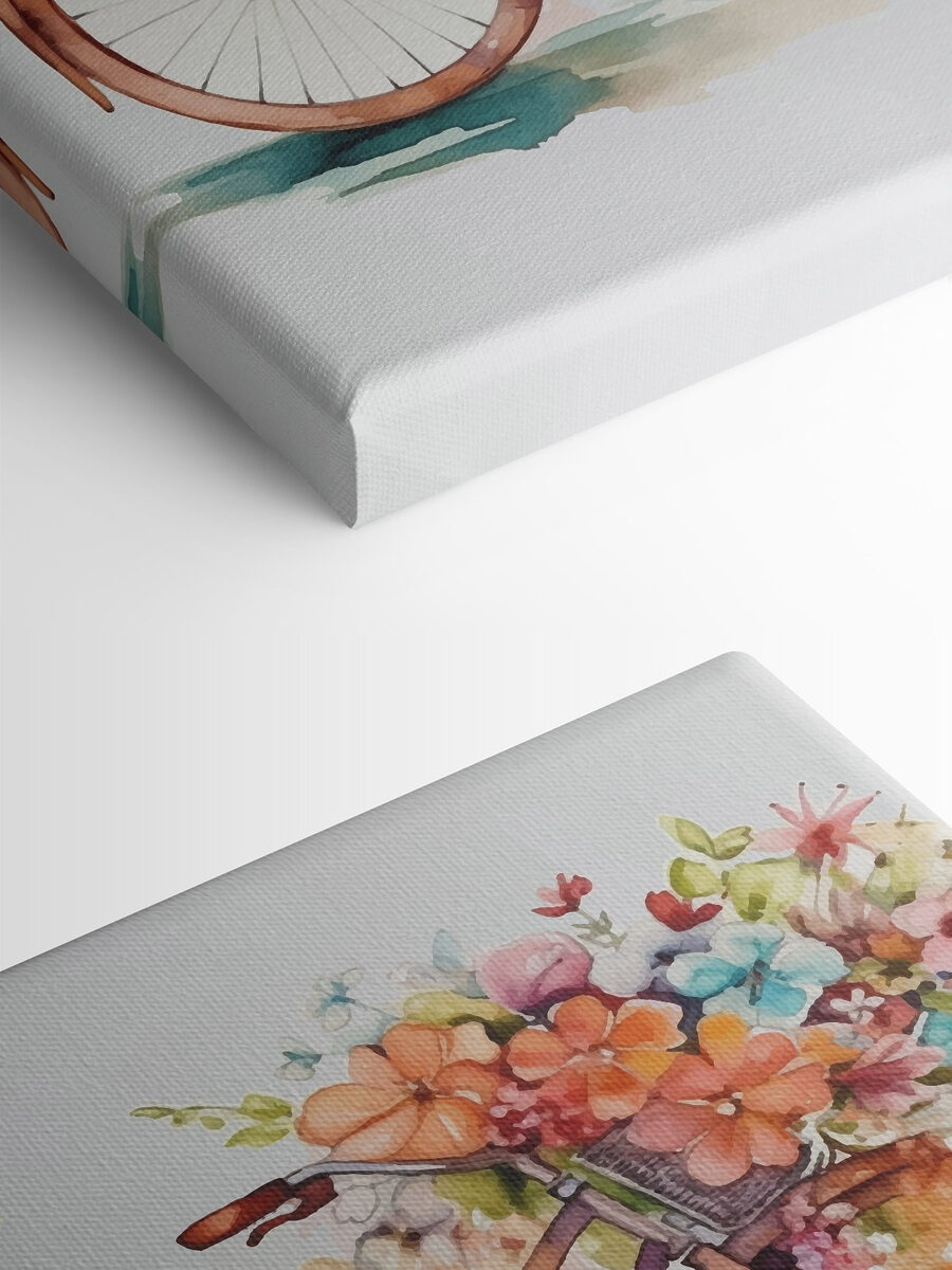 Tableaux Une peinture à l'aquarelle d'une bicyclette avec des fleurs. – Image 3