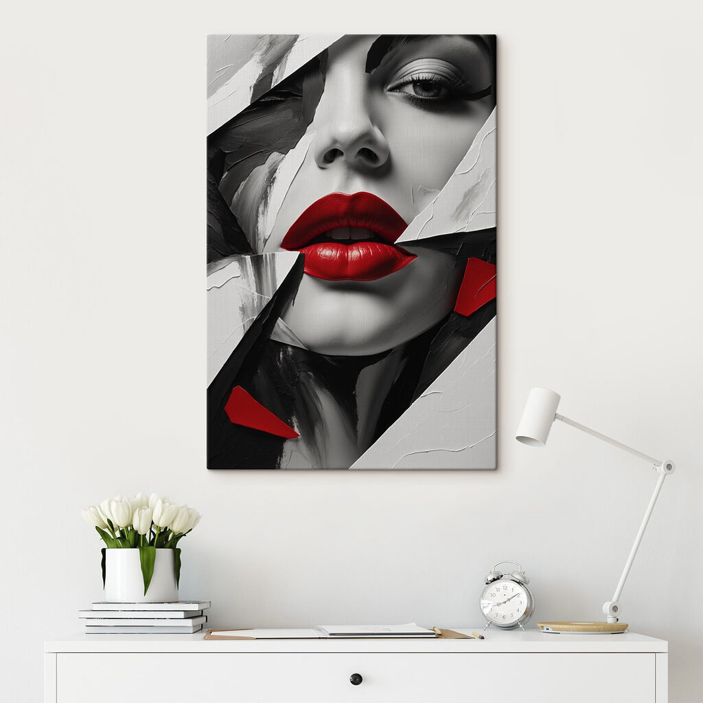 Red lips amidst abstract design Red lips amidst abstract design