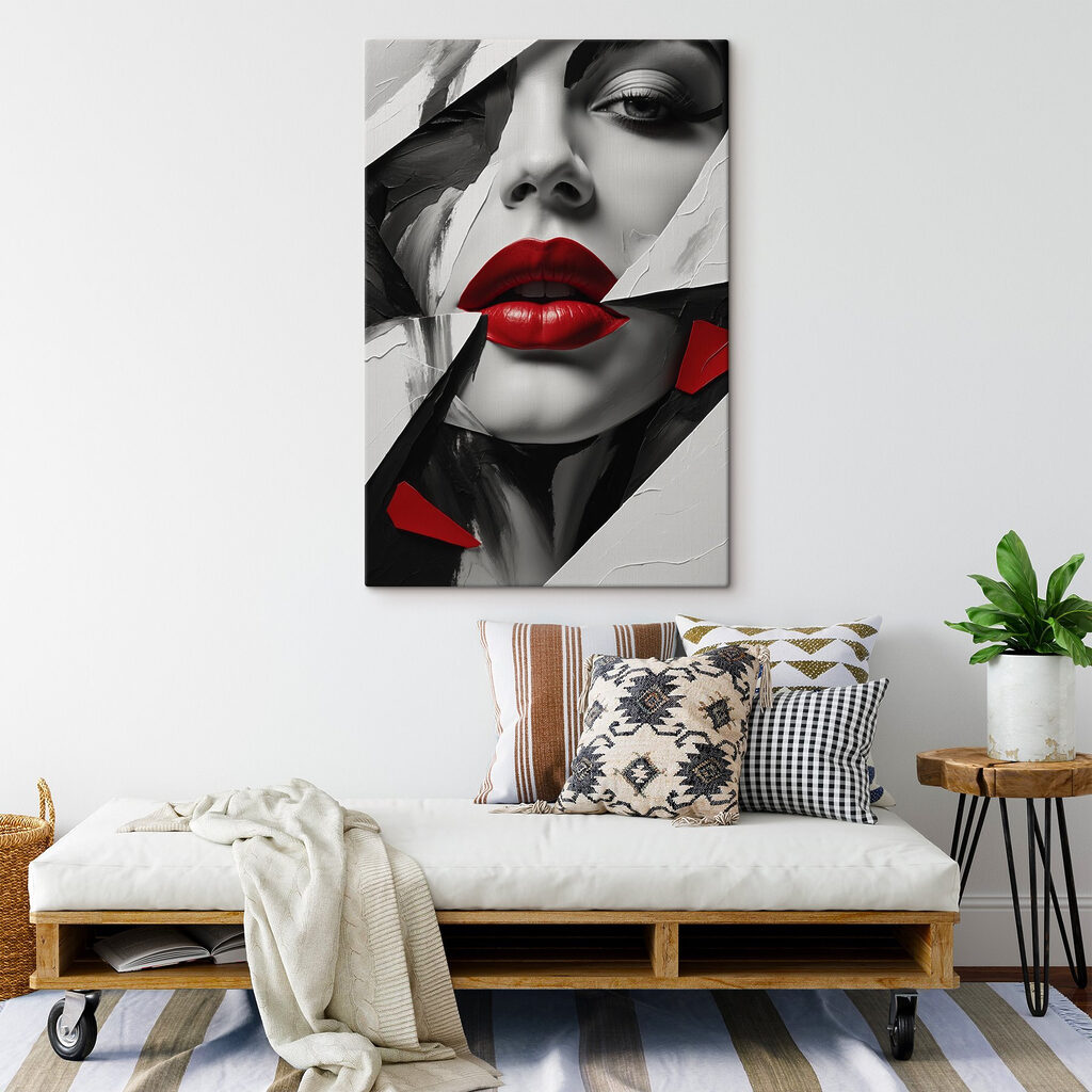 Red lips amidst abstract design Red lips amidst abstract design