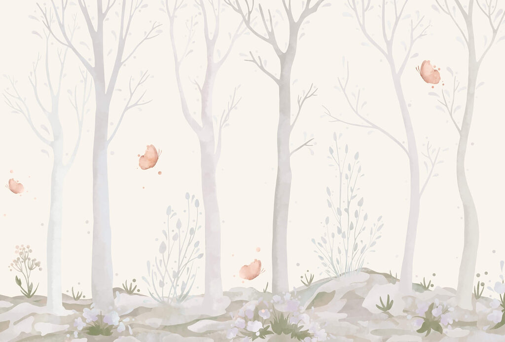 Groupe d'arbres avec papillons Groupe d'arbres avec papillons