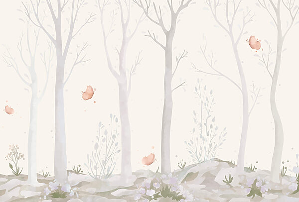 Groupe d'arbres avec papillons Groupe d'arbres avec papillons