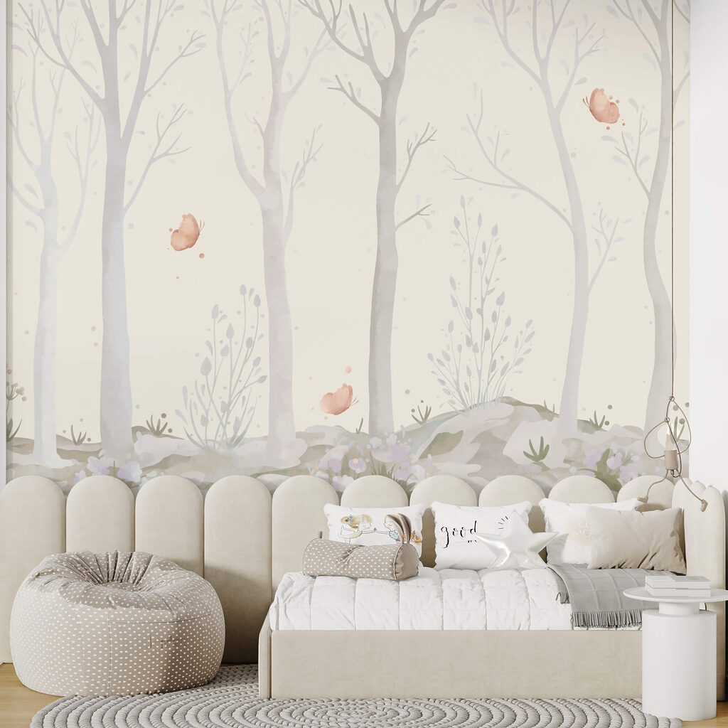 Groupe d'arbres avec papillons Groupe d'arbres avec papillons