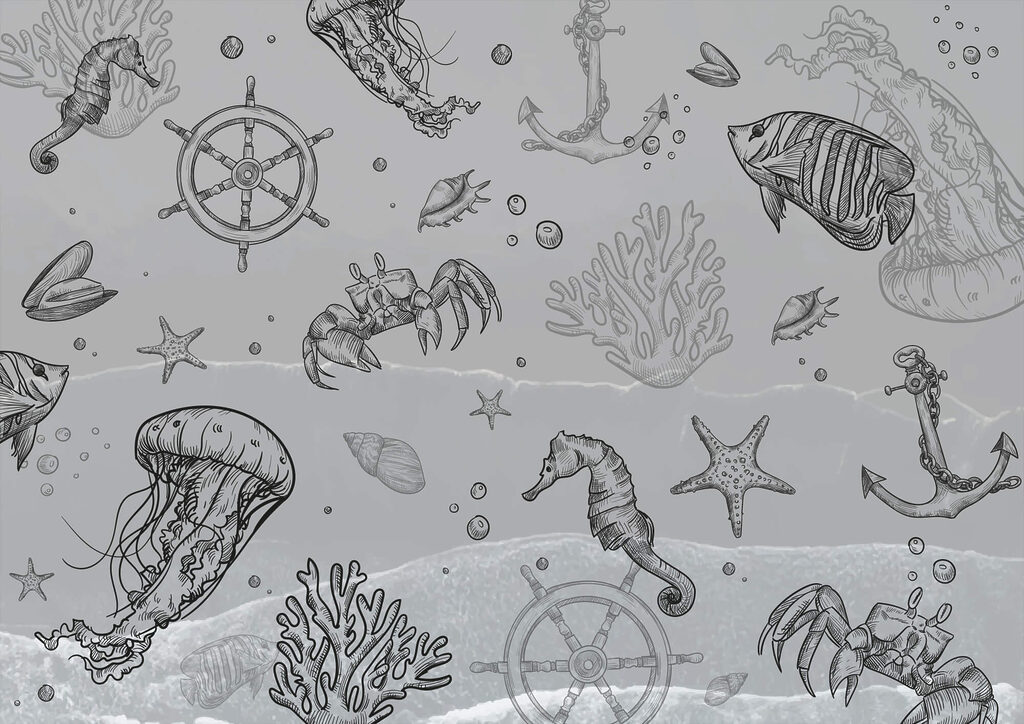 Fond gris avec créatures marines t00004p 1024x724 - Fond gris avec créatures marines - tegory