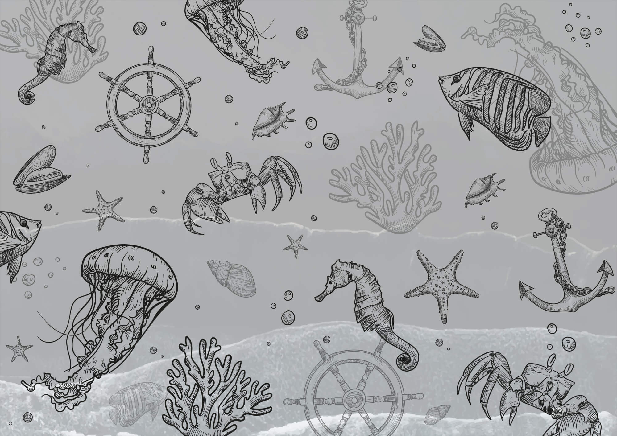 Fond gris avec créatures marines t00004p - Fond gris avec créatures marines - tegory