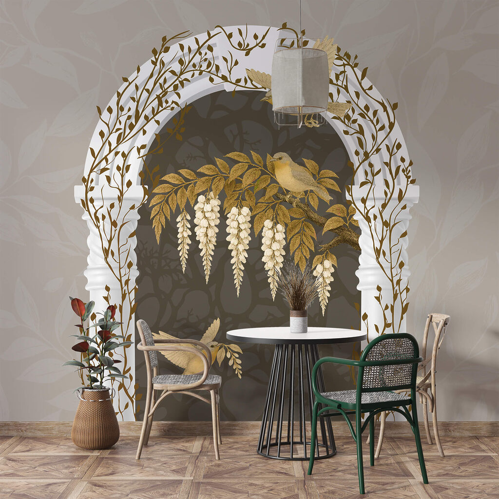 Arche blanche avec des oiseaux volant au-dessus d'elle Arche blanche avec des oiseaux volant au-dessus d'elle