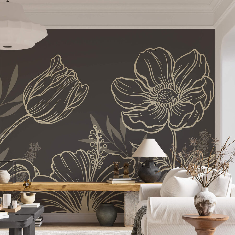 Dessin floral délicat au trait