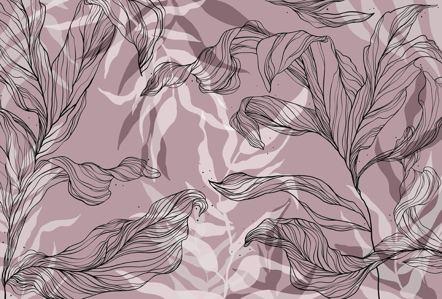 Dessin de feuilles sur fond rose