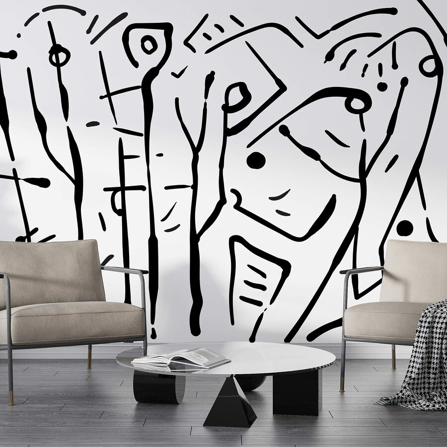 Papier peint Dessin en noir et blanc d'un groupe de personnes – Image 2