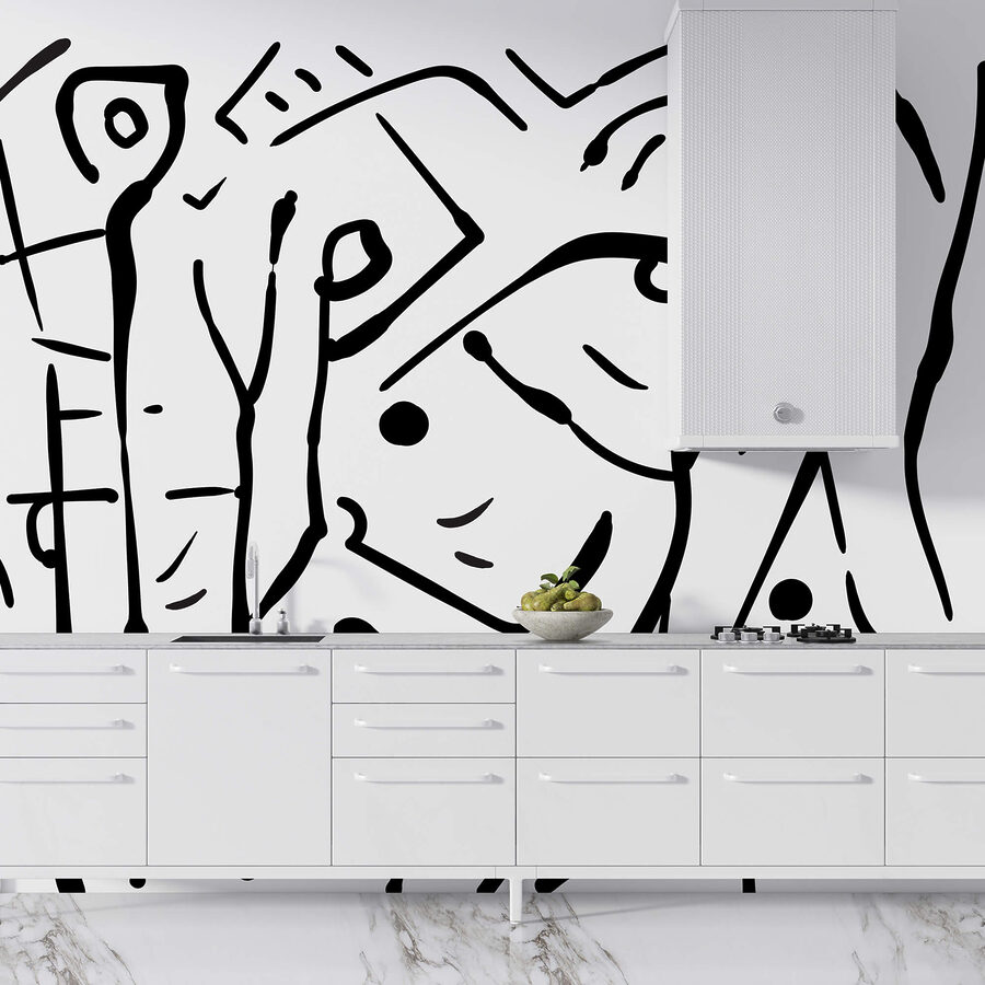 Papier peint Dessin en noir et blanc d'un groupe de personnes – Image 3