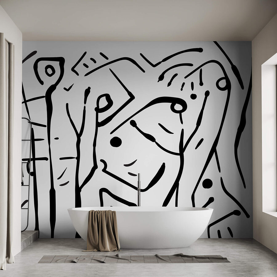 Papier peint Dessin en noir et blanc d'un groupe de personnes