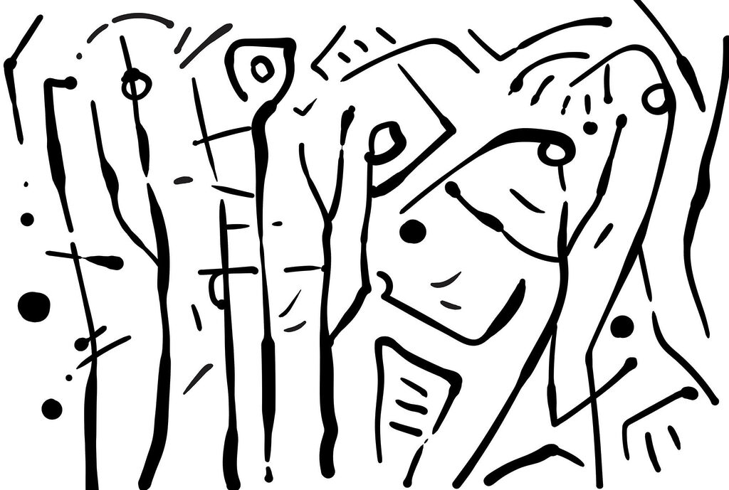 Dessin en noir et blanc d'un groupe de personnes Dessin en noir et blanc d'un groupe de personnes