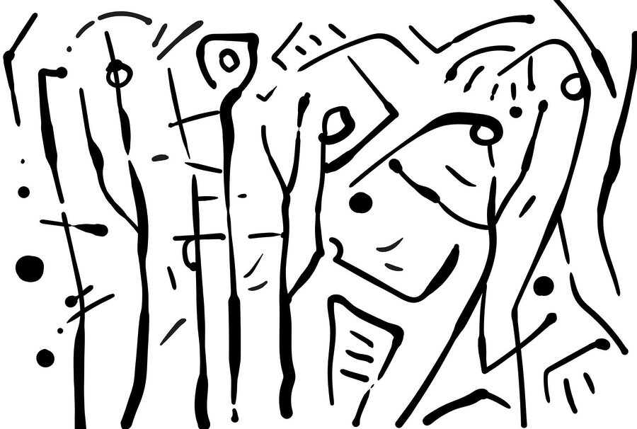 Papier peint Dessin en noir et blanc d'un groupe de personnes – Image 6