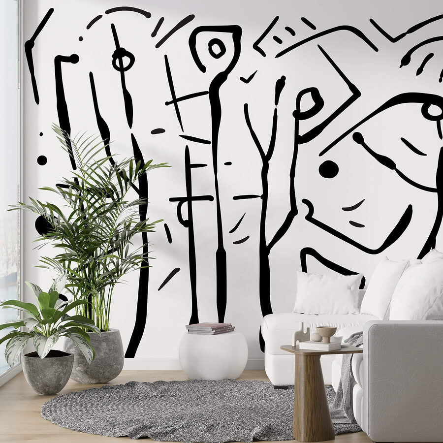 Papier peint Dessin en noir et blanc d'un groupe de personnes – Image 5