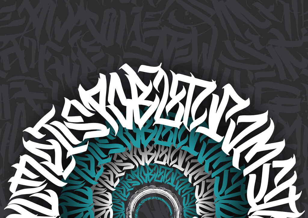 Graffiti blanc et bleu sur fond noir Graffiti blanc et bleu sur fond noir