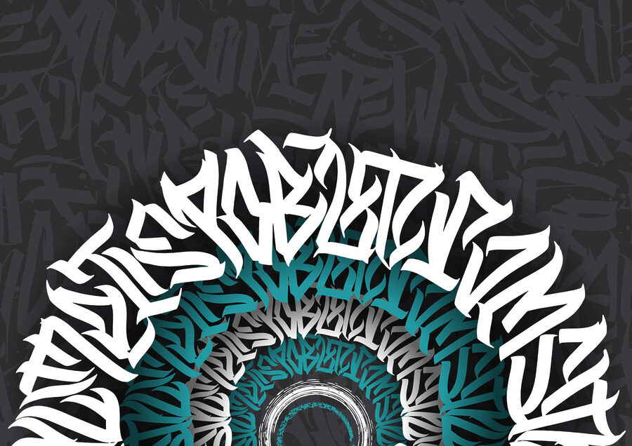 Graffiti blanc et bleu sur fond noir