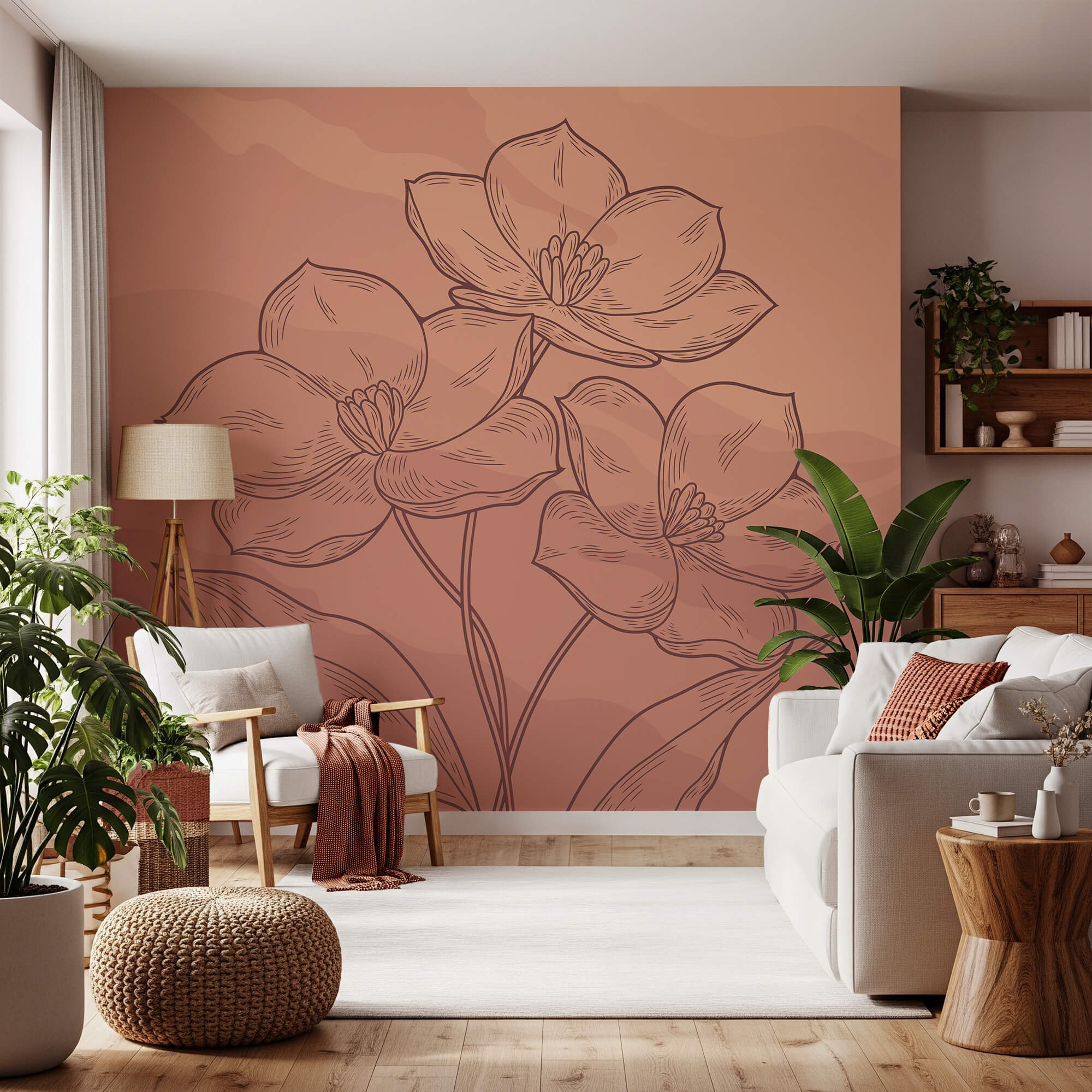 Dessin de fleurs sur fond rose