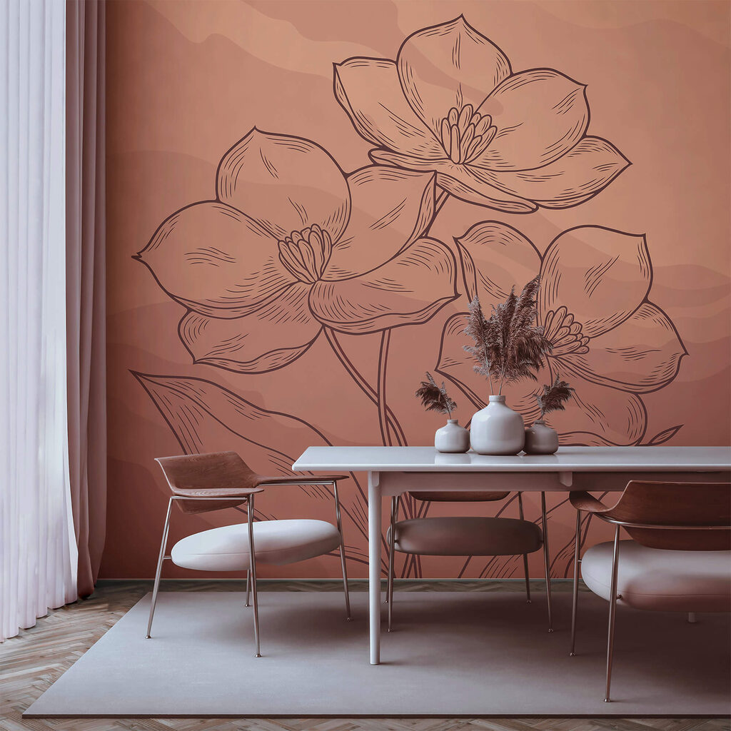 Dessin de fleurs sur fond rose