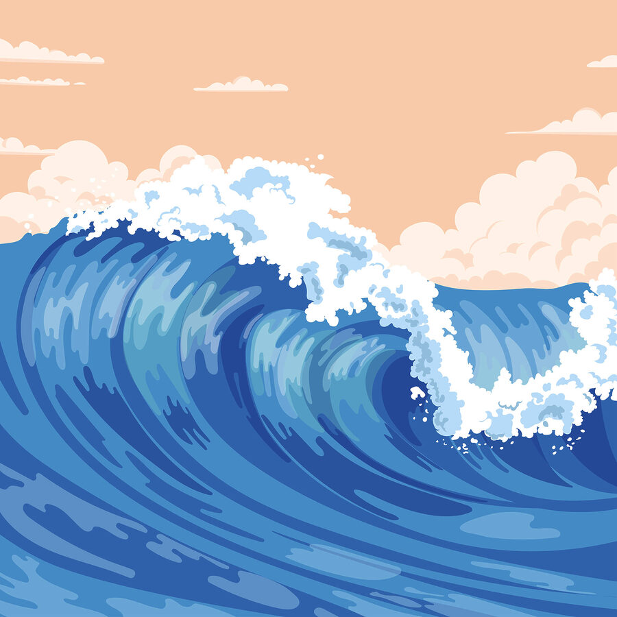 Grande vague avec des vagues d'écume