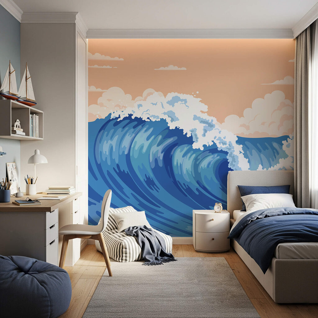 Grande vague avec des vagues d'écume Grande vague avec des vagues d'écume