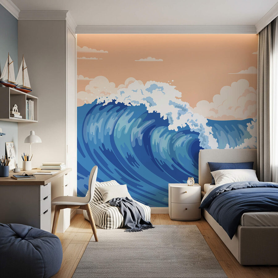 Grande vague avec des vagues d'écume